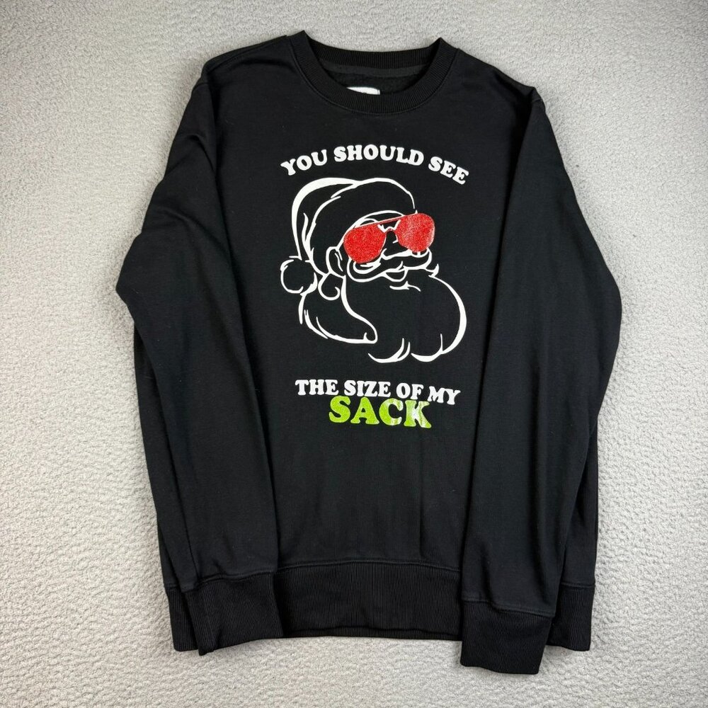Christmas Sweater Men's Large Funny Humor Crude Santa Crewneck Holiday Homemade‎